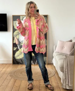 B1151 Crochet Cardigan PINK MULTI
