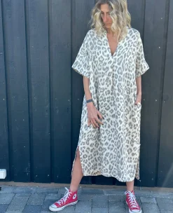BCMelina Long Linen Dress NATURAL LEO