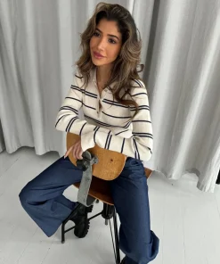 Eva Polo Stripe Knit OFF WHITE/NAVY STRIPE