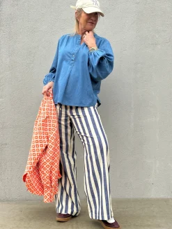 Honolulu Wide Stripe Pant DARK BLUE (Preorder Levering start april)