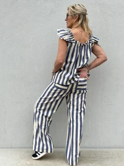 Honolulu Wide Stripe Pant DARK BLUE (Preorder Levering start april)