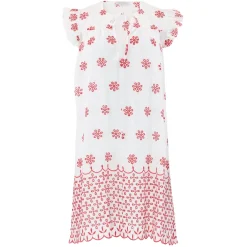 Lilly Embrodery Dress WHITE WITH RED EMBRODERY