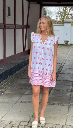 Lilly Embrodery Dress WHITE WITH RED EMBRODERY