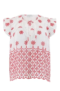 Lilly Embrodery Top WHITE WITH RED EMBRODERY