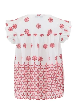 Lilly Embrodery Top WHITE WITH RED EMBRODERY