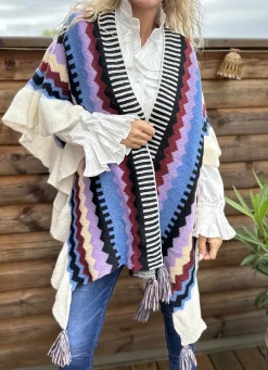 Lucy Knit Poncho BLACK / BLUE