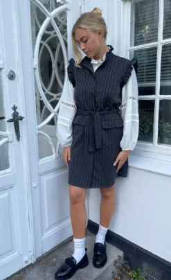 Lydia Stripe/Heart Dress GREY PINSTRIPE