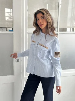 Mili Stripe Patch Shirt BLUE STRIPE