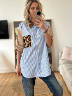 9693 Shirt BLUE STRIPE/LEO/CAMEL
