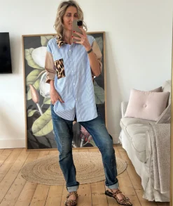 9693 Shirt BLUE STRIPE/LEO/CAMEL