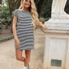 Ulla Stripe T-shirt Dress BLACK WHITE STRIPE